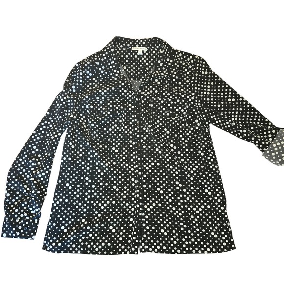Notations Black w/White Polka Dots Silky Feeling‎ Women's Size Medium Button-Up - Picture 1 of 10